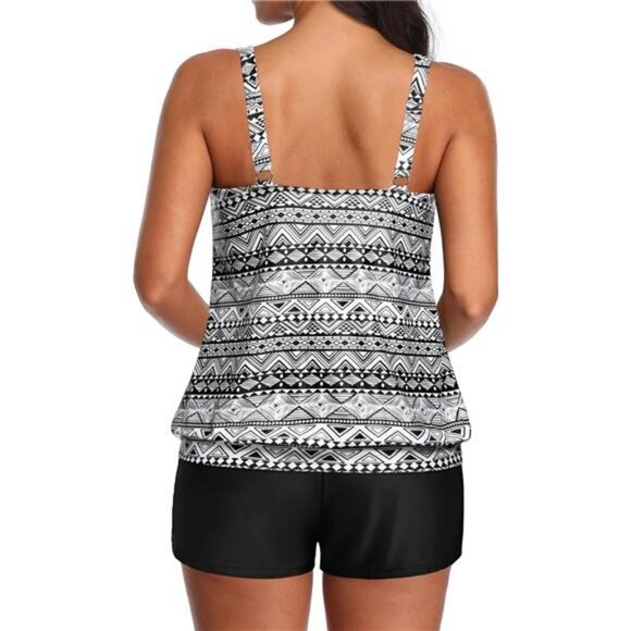Two Piece Women's Tankini Swimsuits Blouson Swim Tank Top with Shorts - Picture 2 of 7